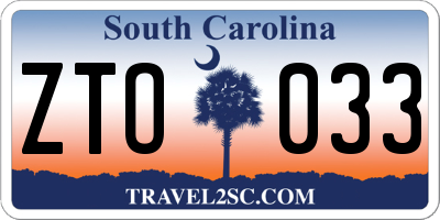 SC license plate ZTO033