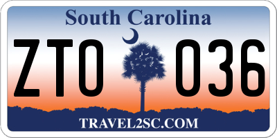 SC license plate ZTO036