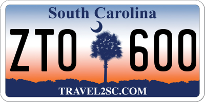 SC license plate ZTO600
