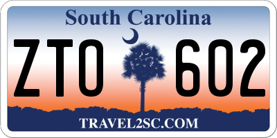 SC license plate ZTO602