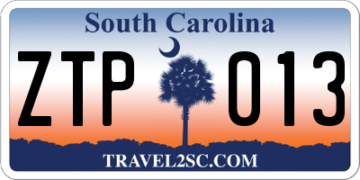 SC license plate ZTP013