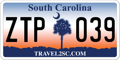 SC license plate ZTP039
