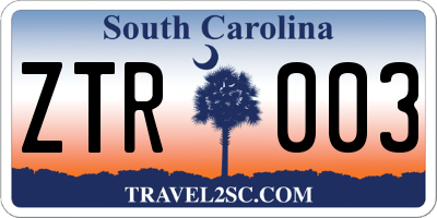 SC license plate ZTR003