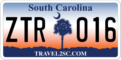 SC license plate ZTR016