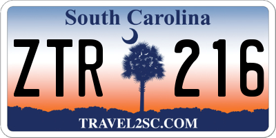 SC license plate ZTR216