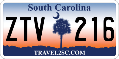 SC license plate ZTV216