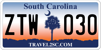 SC license plate ZTW030