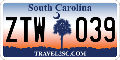 SC license plate ZTW039