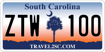 SC license plate ZTW100