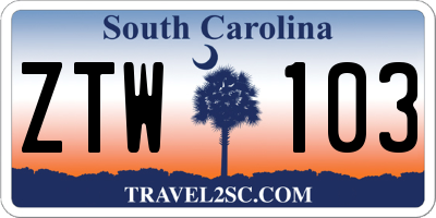 SC license plate ZTW103