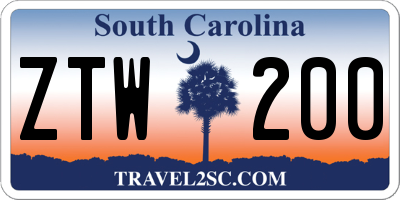 SC license plate ZTW200