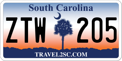 SC license plate ZTW205
