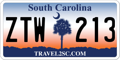 SC license plate ZTW213