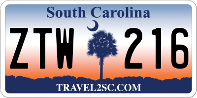 SC license plate ZTW216