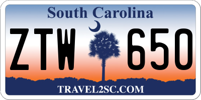 SC license plate ZTW650
