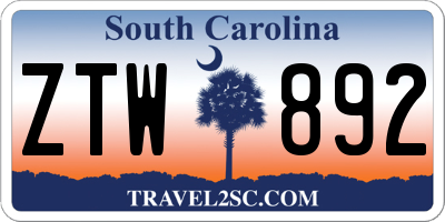 SC license plate ZTW892