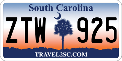 SC license plate ZTW925