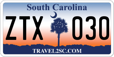 SC license plate ZTX030