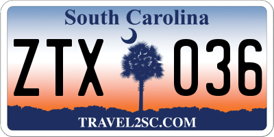 SC license plate ZTX036