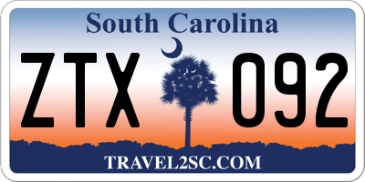 SC license plate ZTX092