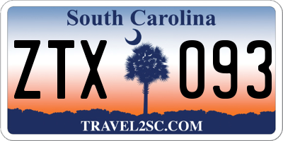 SC license plate ZTX093