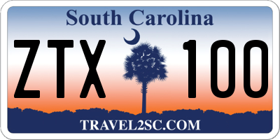 SC license plate ZTX100