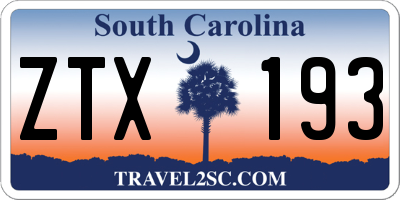 SC license plate ZTX193