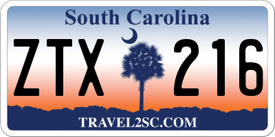 SC license plate ZTX216