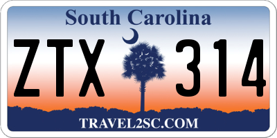 SC license plate ZTX314