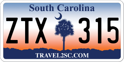 SC license plate ZTX315