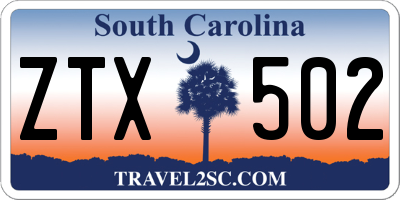 SC license plate ZTX502