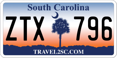 SC license plate ZTX796