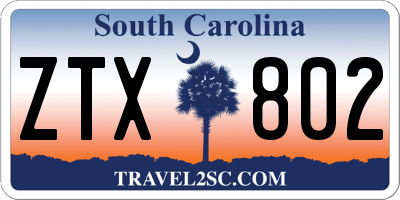 SC license plate ZTX802