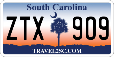 SC license plate ZTX909