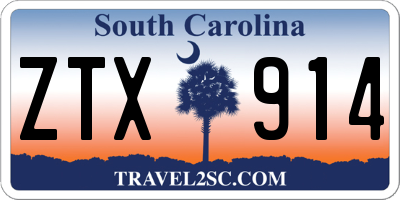 SC license plate ZTX914