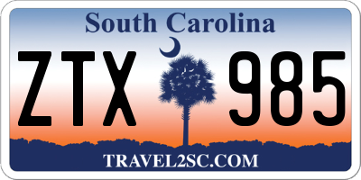 SC license plate ZTX985