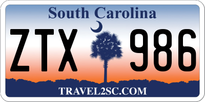 SC license plate ZTX986