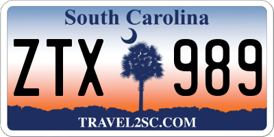 SC license plate ZTX989