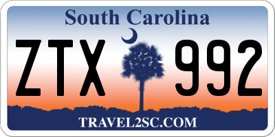 SC license plate ZTX992