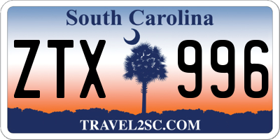SC license plate ZTX996