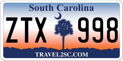 SC license plate ZTX998