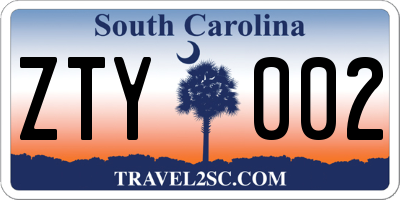 SC license plate ZTY002