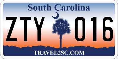 SC license plate ZTY016
