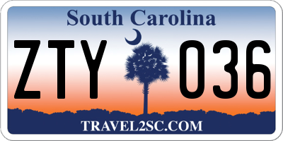 SC license plate ZTY036