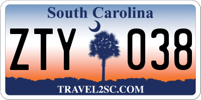SC license plate ZTY038
