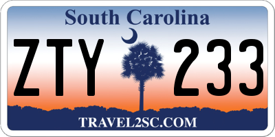 SC license plate ZTY233
