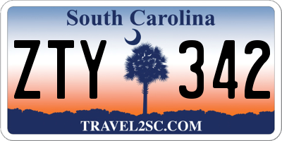 SC license plate ZTY342