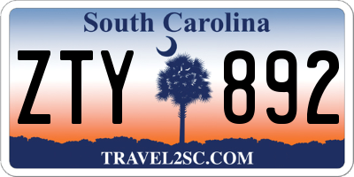 SC license plate ZTY892