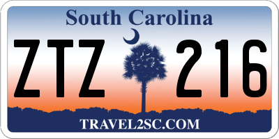 SC license plate ZTZ216