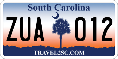 SC license plate ZUA012